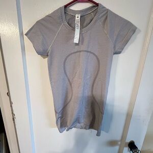 lululemon athletica Black & White Striped Short Sleeve Swiftly tech tee